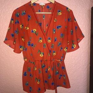 Orange Floral Blouse